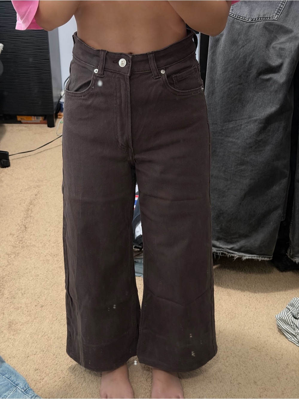 H&M High-Rise Wide-Leg Dark Brown Pants